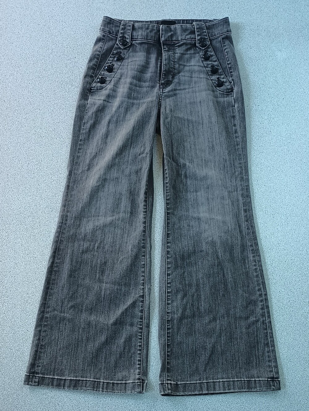 White House Black Market High Rise Wide Leg Jeans Grey Size 8 Mariner Flare